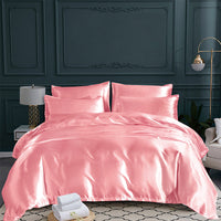 HKM-689235 Satin Three-Piece Quilt Cover and Pillowcase Set in Solid Colors