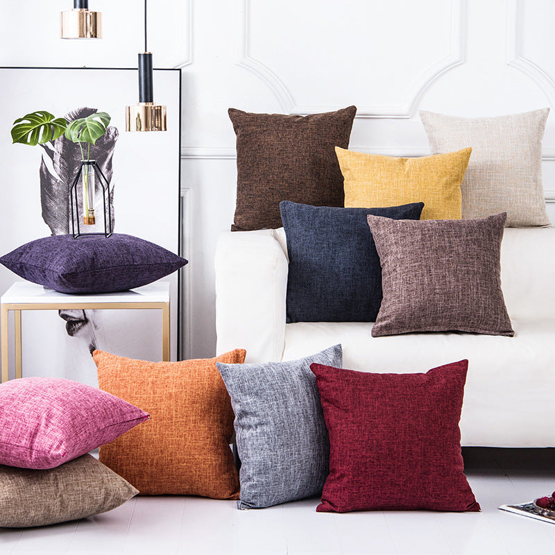HKM-689299 Solid Color Linen Sofa Pillowcase with PP Cotton Filling - Modern Simple Design