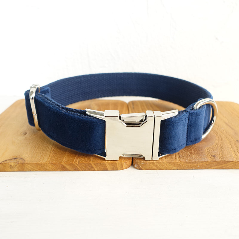 HKM-6893885 Navy Blue Velvet Bowknot Pet Collar with Leash for Small to Large Dogs