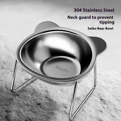 HKM-6894013 Elevated Stainless Steel Cat Water Bowl with Neck Protector Rack