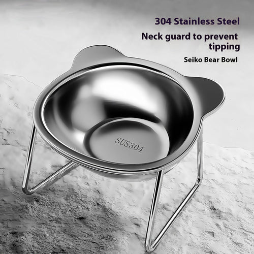 HKM-6894013 Elevated Stainless Steel Cat Water Bowl with Neck Protector Rack