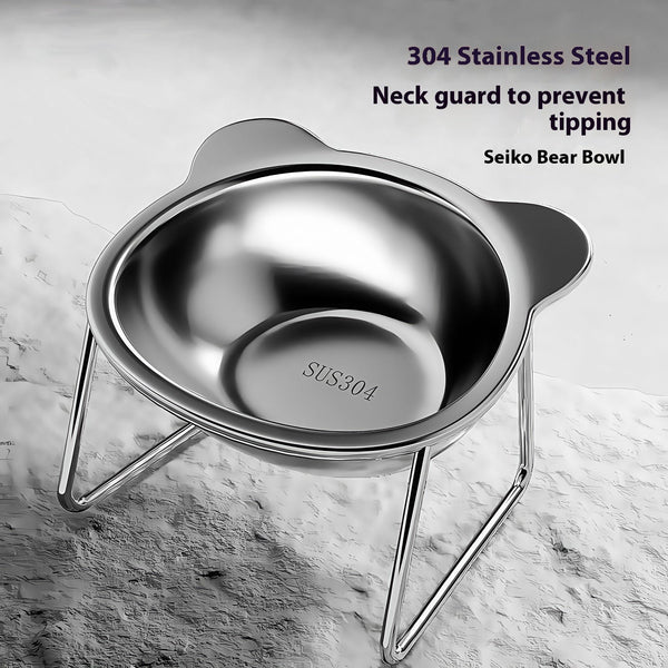 HKM-6894013 Elevated Stainless Steel Cat Water Bowl with Neck Protector Rack