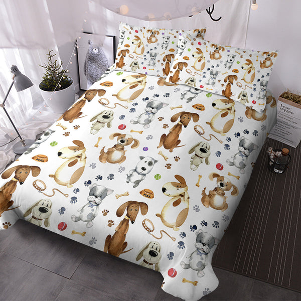 HKM-689555 Kids' Pastel Animal Duvet Cover Set with Dog Paws Pattern - 3 Pieces, Soft Microfiber, Machine Washable