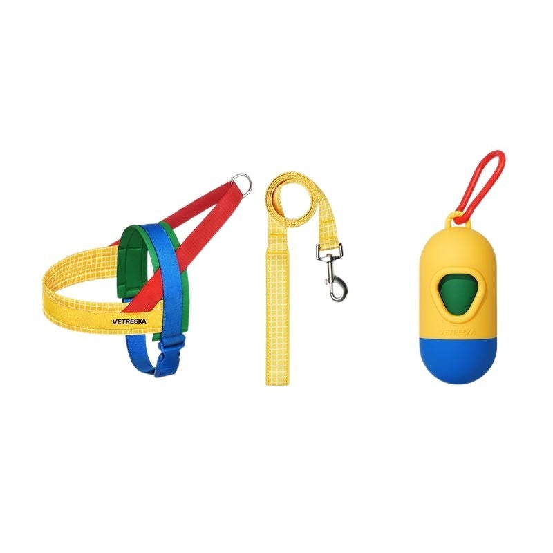 HKM-6897597 Adjustable Dog Chest Strap and Traction Rope Set in Red and Yellow