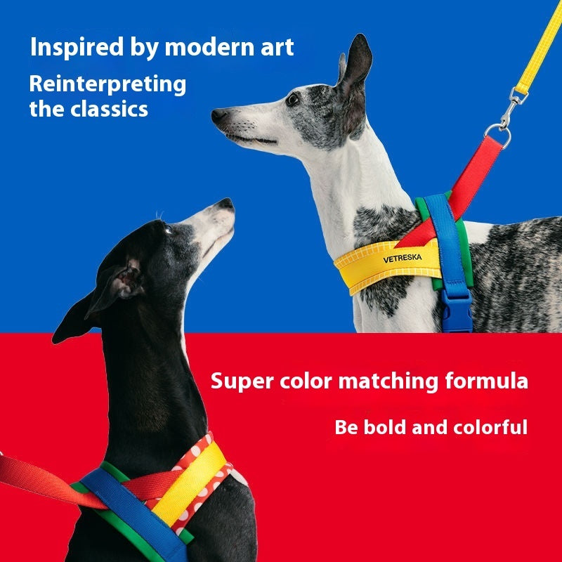 HKM-6897597 Adjustable Dog Chest Strap and Traction Rope Set in Red and Yellow