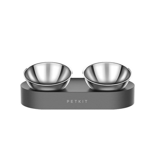 HKM-6897981 Adjustable Oblique Mouth Double Bowl Cat Feeding Station with Plastic and Stainless Steel Materials