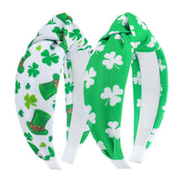 HKM-689811 St. Patrick's Day Clover Seersucker Knotted Hair Hoop for Women