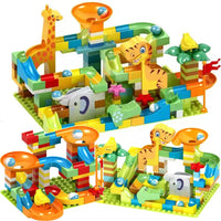 HKM-690067 Big Size Marble Race Run Building Blocks Set - 140pcs Maze Track with Plastic Funnels for Creative DIY Play