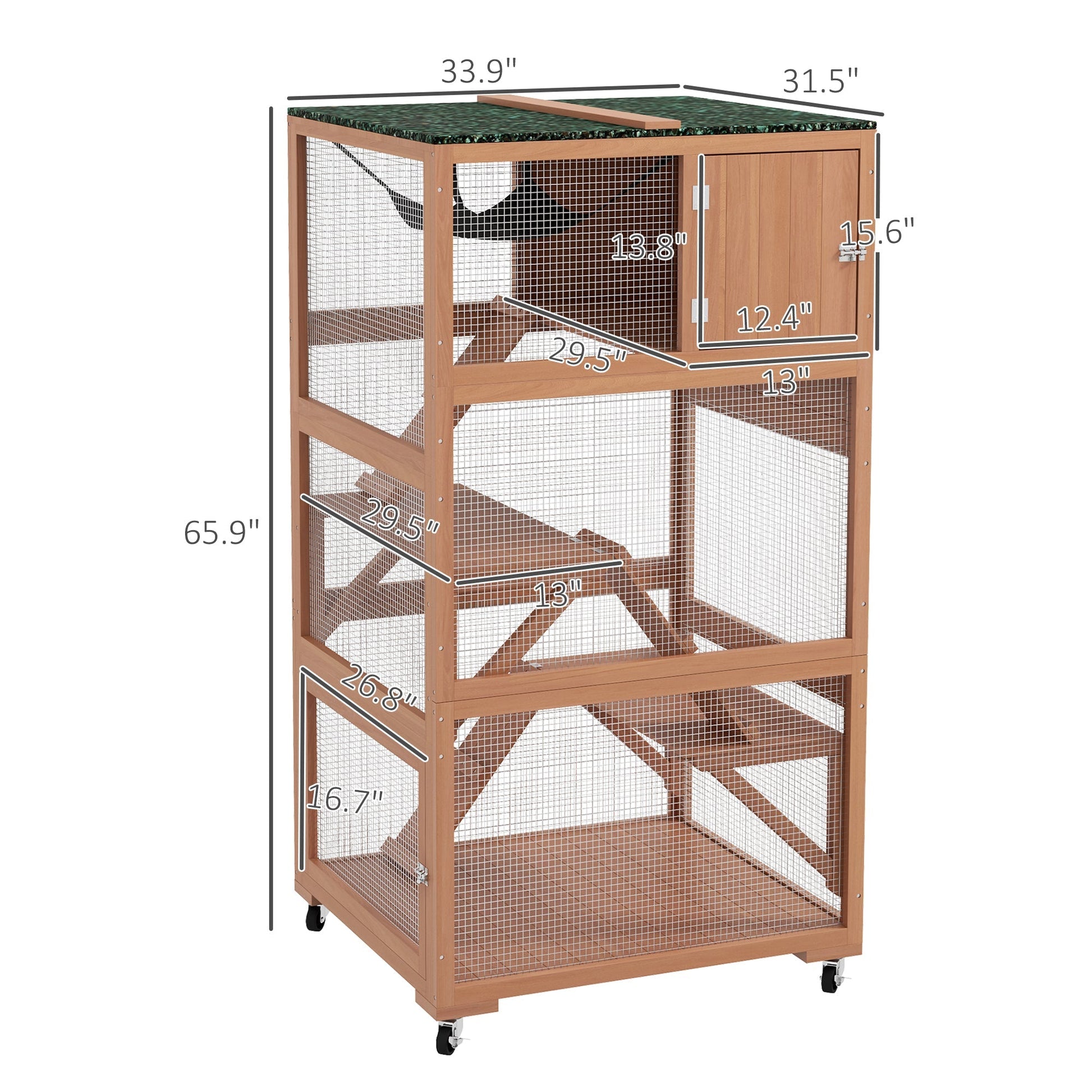 HKM-6901821 Outdoor Cat Enclosure with Wheels, Hammock and Sleeping Box, Orange and Green