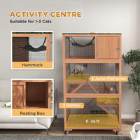 HKM-6901821 Outdoor Cat Enclosure with Wheels, Hammock and Sleeping Box, Orange and Green