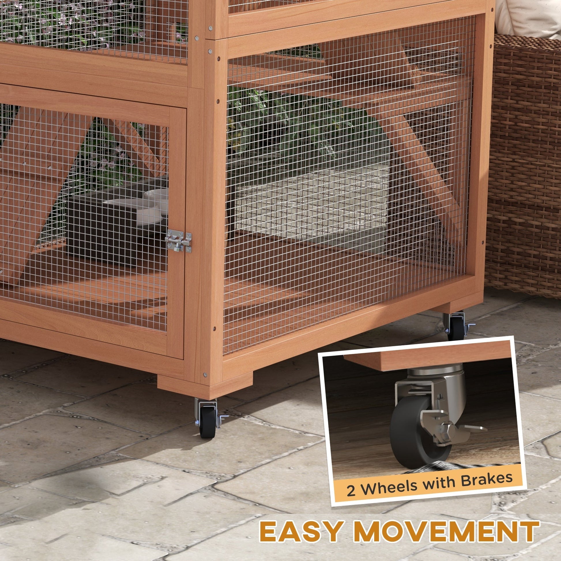 HKM-6901821 Outdoor Cat Enclosure with Wheels, Hammock and Sleeping Box, Orange and Green