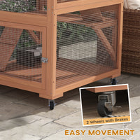 HKM-6901821 Outdoor Cat Enclosure with Wheels, Hammock and Sleeping Box, Orange and Green