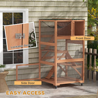 HKM-6901821 Outdoor Cat Enclosure with Wheels, Hammock and Sleeping Box, Orange and Green