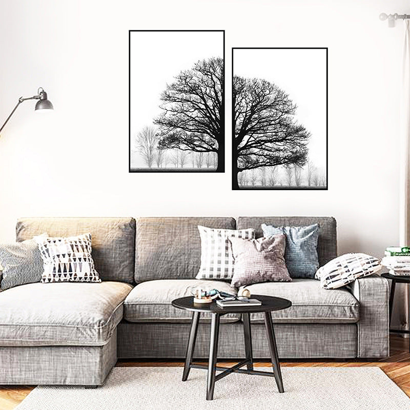 HKM-690323 Modern Black and White Winter Trees Decorative Canvas Art for Bedroom Wall Décor