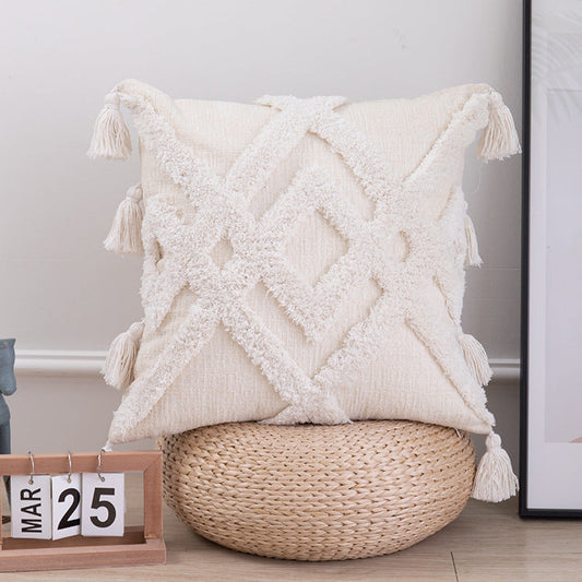 HKM-690451 Tufted Geometric Cotton and Linen Cushion Cover - 45x45 cm