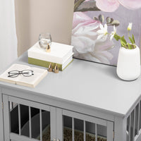 HKM-6907197 Dog Crate Table with French Doors and Magnetic Closure for Small Pets - Dark Gray