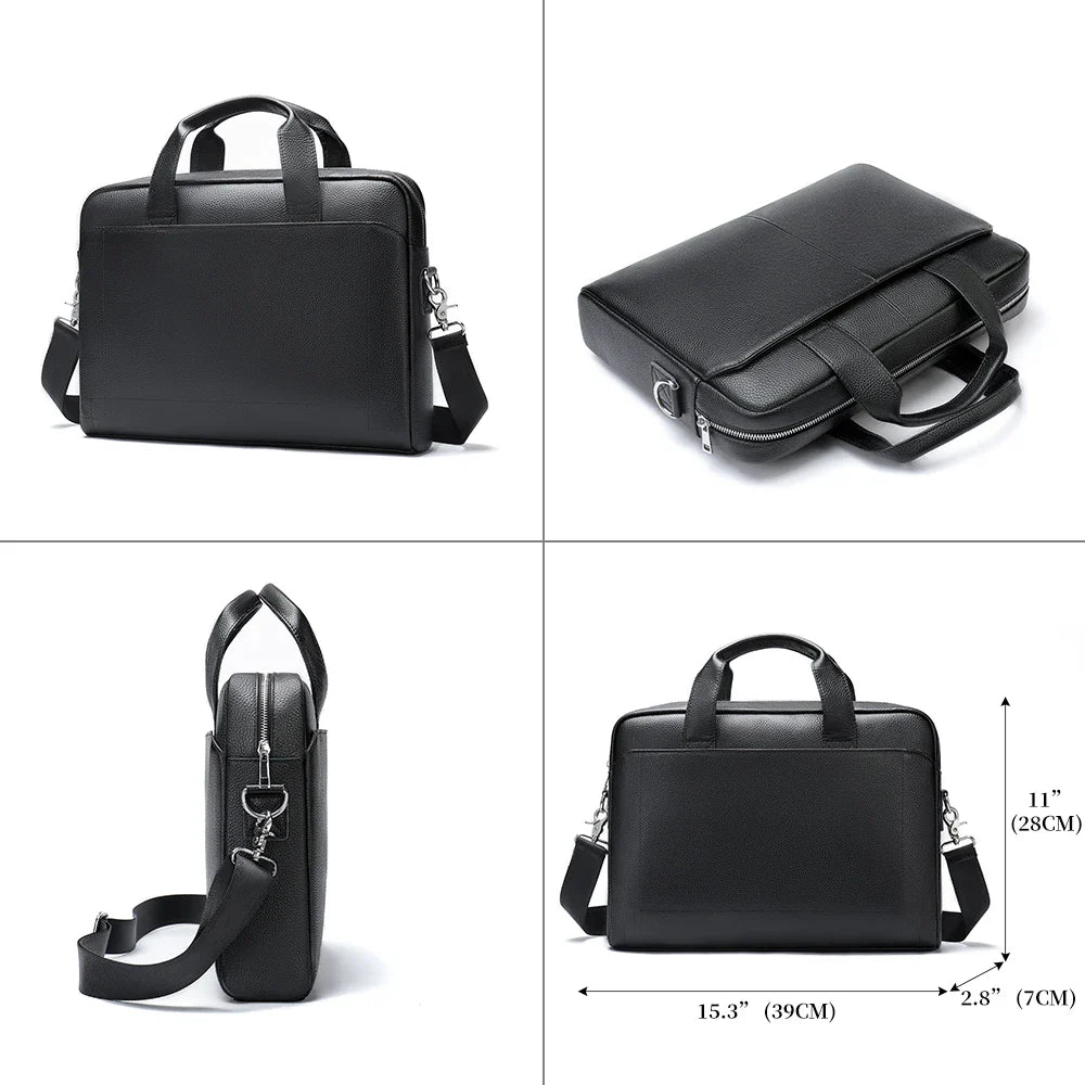 HKM-690771 Men's Genuine Leather Business Executive Laptop Bag - Versatile Briefcase for Office and Documents