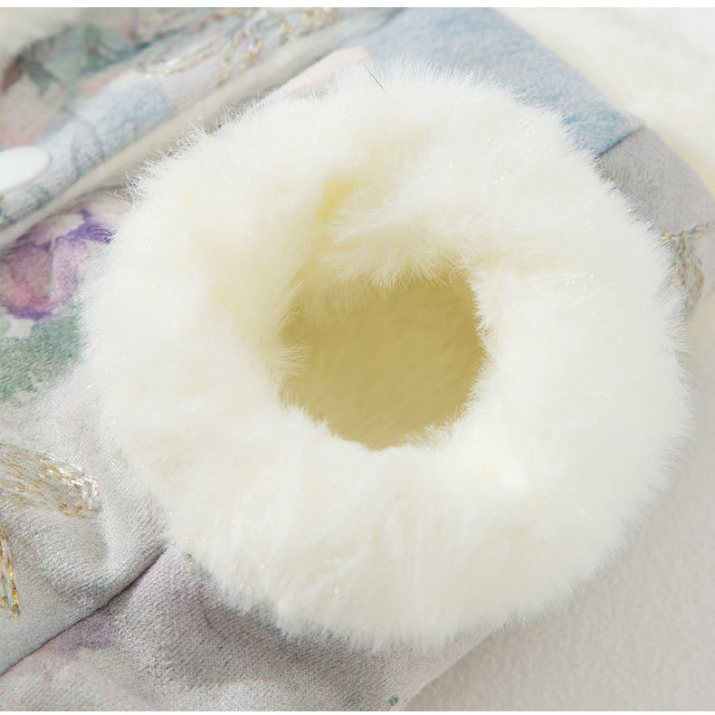 HKM-6908093 Elegant Chinese-Style Fleece Vest for Small to Medium Pets - Warm Floral Design for Autumn & Winter Celebrations