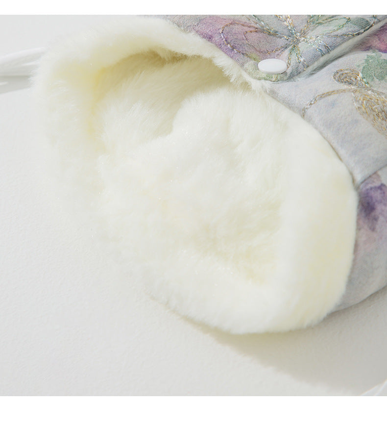 HKM-6908093 Elegant Chinese-Style Fleece Vest for Small to Medium Pets - Warm Floral Design for Autumn & Winter Celebrations