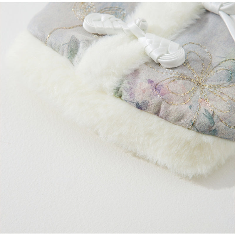 HKM-6908093 Elegant Chinese-Style Fleece Vest for Small to Medium Pets - Warm Floral Design for Autumn & Winter Celebrations