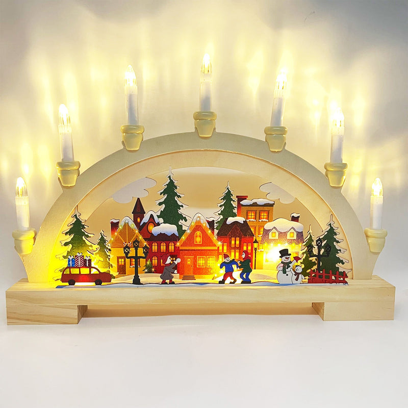 HKM-690835 Wooden LED Bridge Lamp Decoration for Christmas Ambience