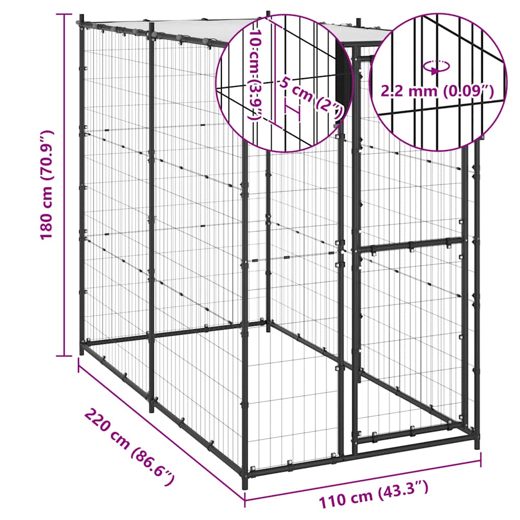 HKM-6908605 Outdoor Dog Kennel with Roof - Versatile Play Space with Secure Mesh and Water-Repellent Cover, 110x220x180 cm