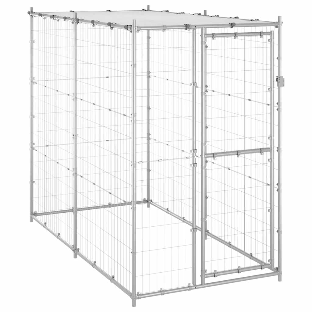 HKM-6908605 Outdoor Dog Kennel with Roof - Versatile Play Space with Secure Mesh and Water-Repellent Cover, 110x220x180 cm