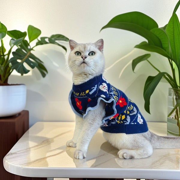 HKM-6909117 Cozy Dark Blue Wool Pet Clothes for Small and Medium Dogs and Cats