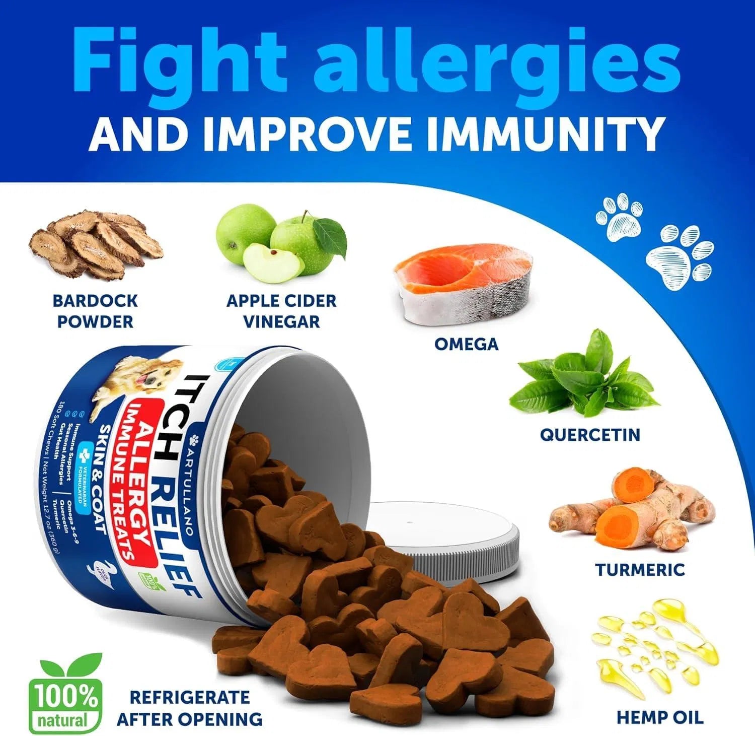 HKM-6909373 Dog Allergy Relief Chews with Fish Oil for Itching Skin, Seasonal Allergies, Immune Support, 180 Soft Treats