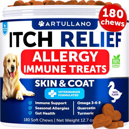 HKM-6909373 Dog Allergy Relief Chews with Fish Oil for Itching Skin, Seasonal Allergies, Immune Support, 180 Soft Treats