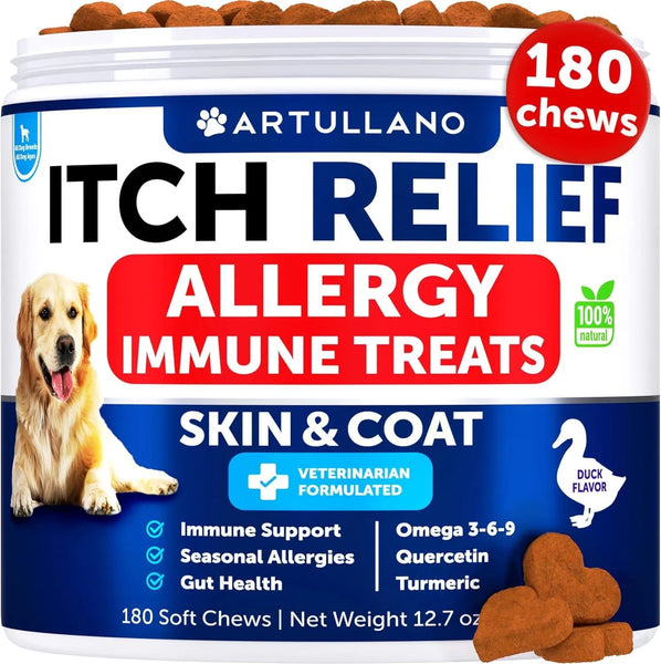 HKM-6909373 Dog Allergy Relief Chews with Fish Oil for Itching Skin, Seasonal Allergies, Immune Support, 180 Soft Treats
