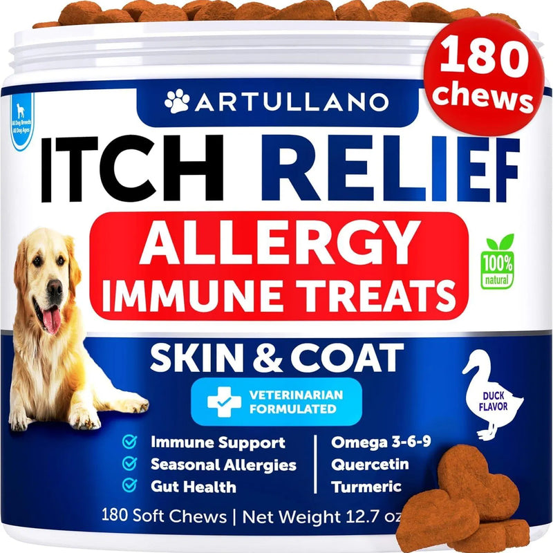 HKM-6909373 Dog Allergy Relief Chews with Fish Oil for Itching Skin, Seasonal Allergies, Immune Support, 180 Soft Treats