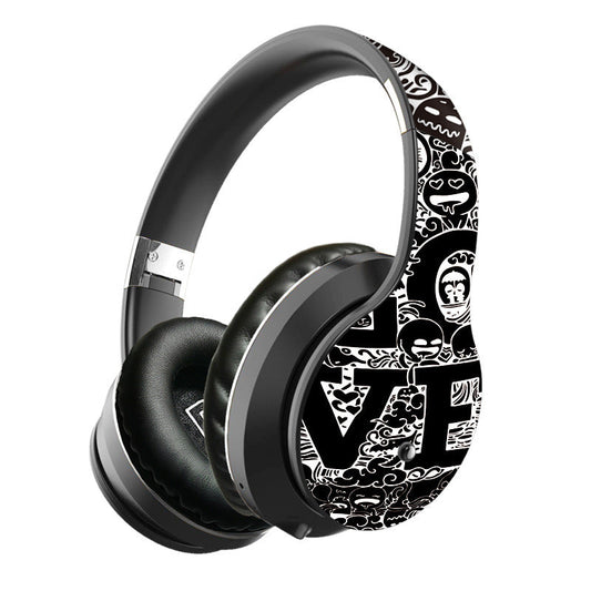 HKM-691283 Foldable and Retractable Bluetooth Headset with Stereo Sound and Graffiti Style in White, Gold, Silver, and Red