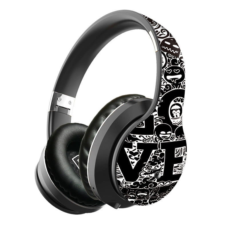 HKM-691283 Foldable and Retractable Bluetooth Headset with Stereo Sound and Graffiti Style in White, Gold, Silver, and Red