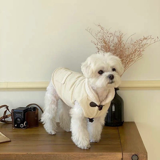 HKM-6913725 Thickened Cotton Pet Coat for Autumn and Winter - Available in Beige and Army Green, Multiple Sizes