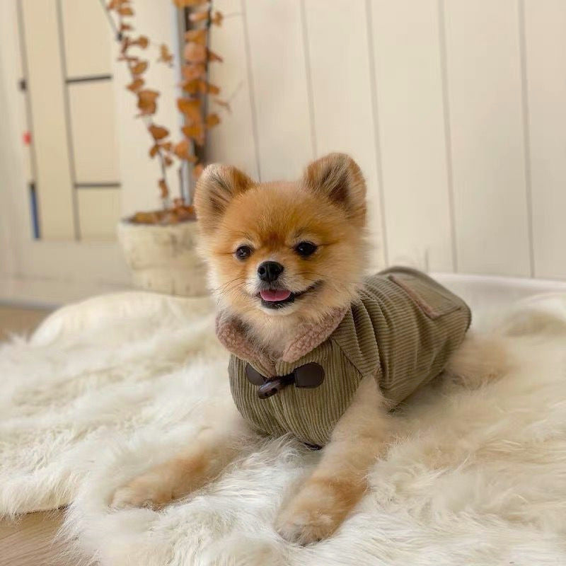 HKM-6913725 Thickened Cotton Pet Coat for Autumn and Winter - Available in Beige and Army Green, Multiple Sizes
