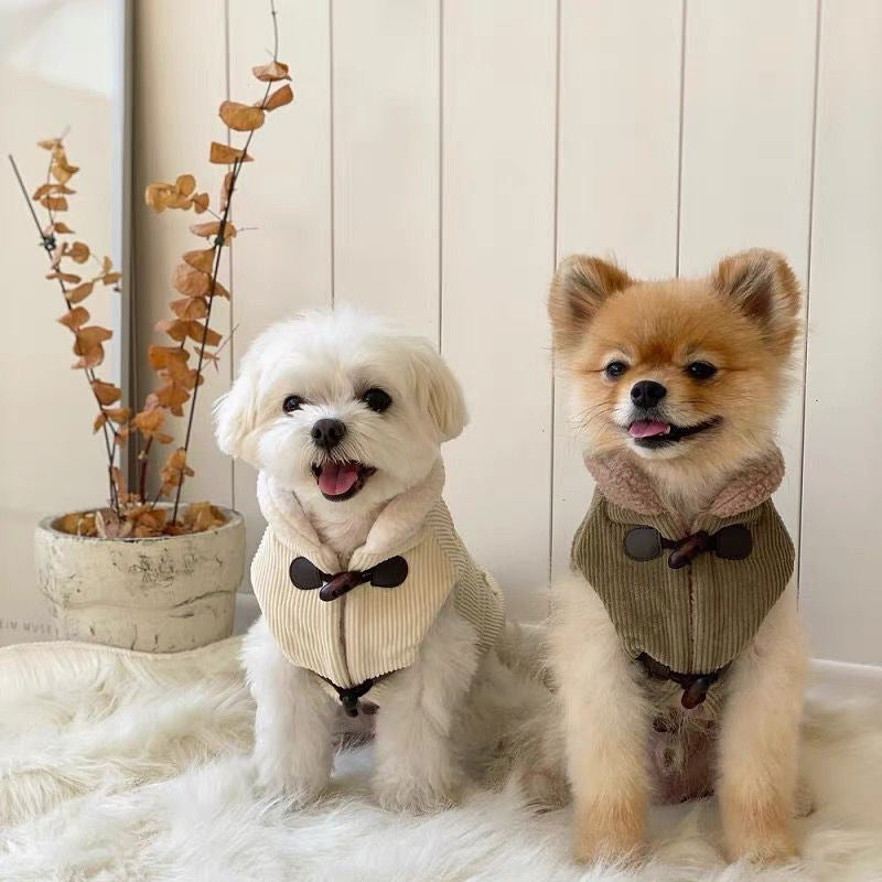 HKM-6913725 Thickened Cotton Pet Coat for Autumn and Winter - Available in Beige and Army Green, Multiple Sizes