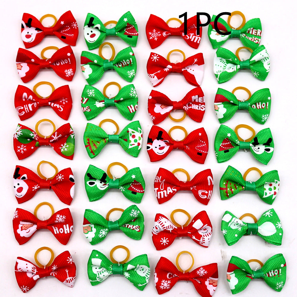 HKM-6914109 Christmas Pet Flower Bow for Dogs and Cats - Mixed Color, Ribbed Lace Style, 3-4 cm