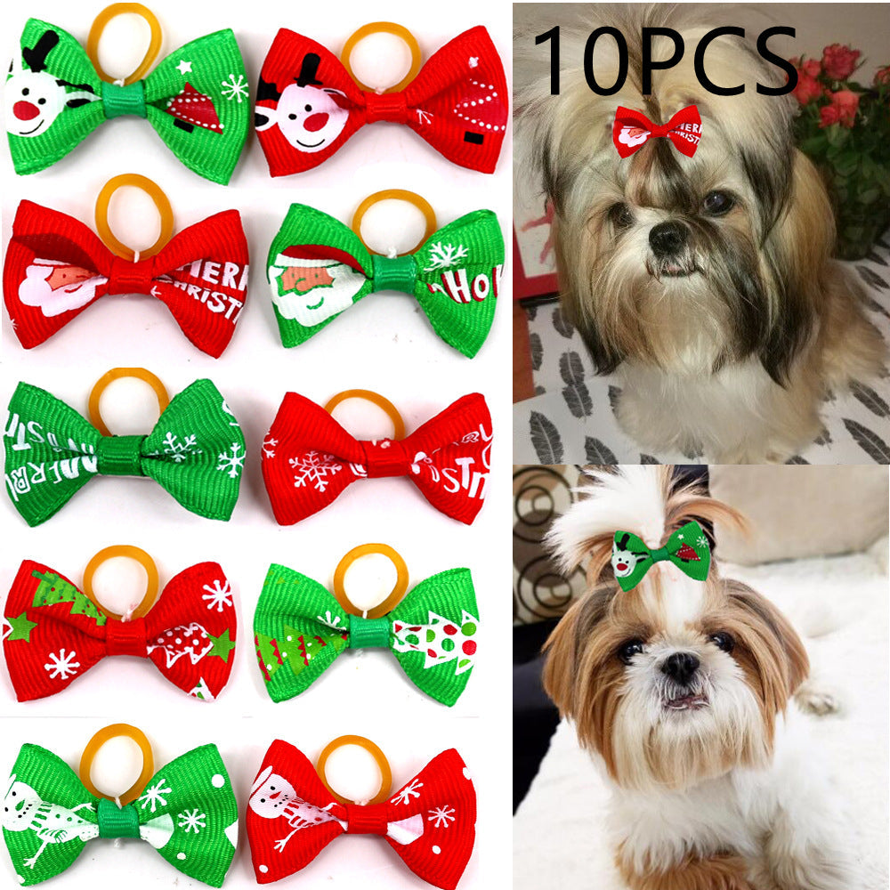 HKM-6914109 Christmas Pet Flower Bow for Dogs and Cats - Mixed Color, Ribbed Lace Style, 3-4 cm
