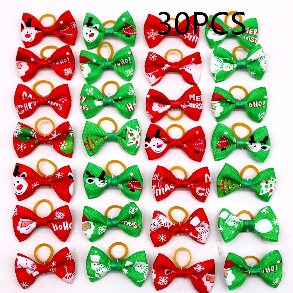 HKM-6914109 Christmas Pet Flower Bow for Dogs and Cats - Mixed Color, Ribbed Lace Style, 3-4 cm