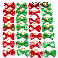 HKM-6914109 Christmas Pet Flower Bow for Dogs and Cats - Mixed Color, Ribbed Lace Style, 3-4 cm