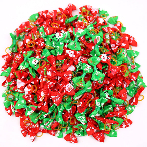 HKM-6914109 Christmas Pet Flower Bow for Dogs and Cats - Mixed Color, Ribbed Lace Style, 3-4 cm