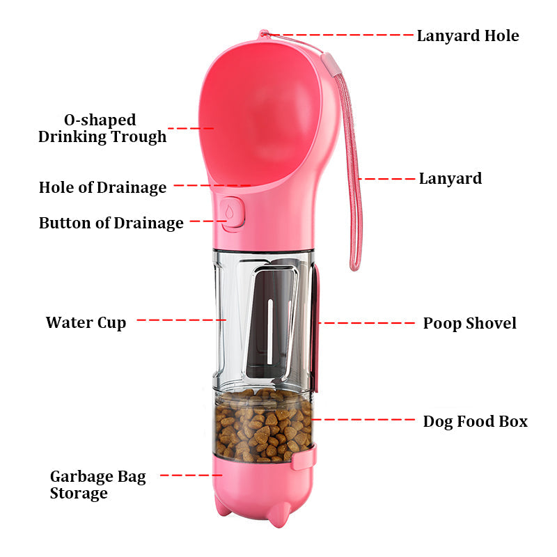 HKM-6915133 Multi-functional Pet Water Bottle with Poo Bag and Shovel - 300ml Capacity in Multiple Colors