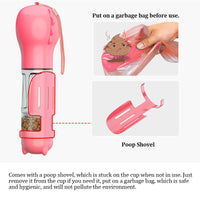 HKM-6915133 Multi-functional Pet Water Bottle with Poo Bag and Shovel - 300ml Capacity in Multiple Colors
