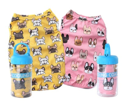 HKM-6915645 Cooling Vest for Small Dogs - Cute Pet Print T-Shirt in Yellow and Pink