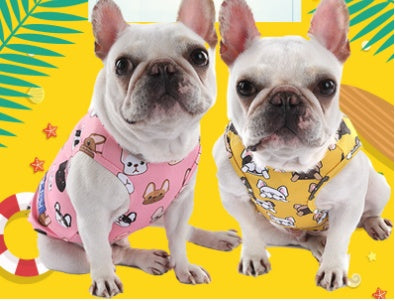 HKM-6915645 Cooling Vest for Small Dogs - Cute Pet Print T-Shirt in Yellow and Pink