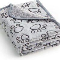 HKM-6915901 Cozy Flannel Pet Blanket with Gray Cut Flower Footprints