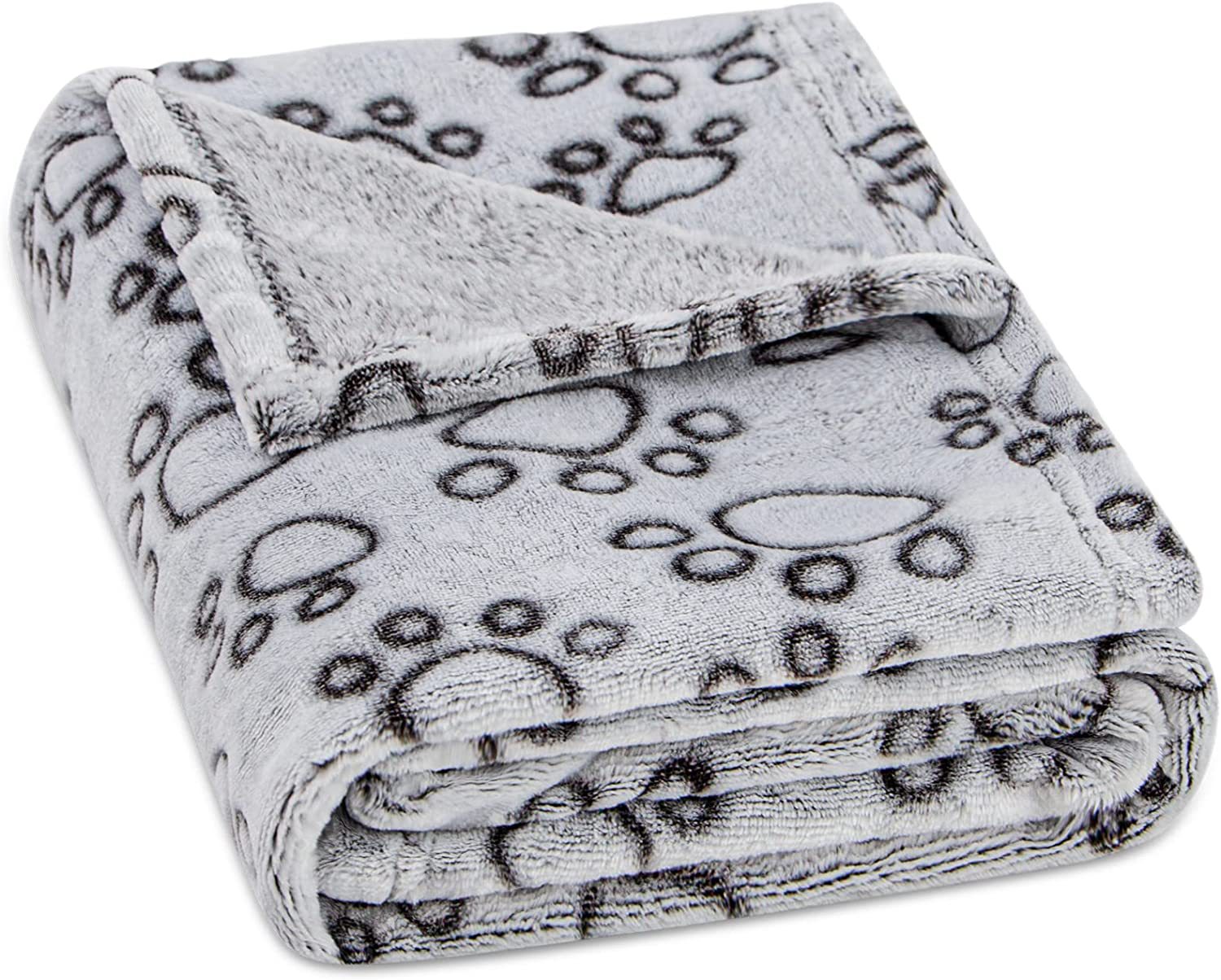 HKM-6915901 Cozy Flannel Pet Blanket with Gray Cut Flower Footprints