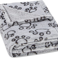 HKM-6915901 Cozy Flannel Pet Blanket with Gray Cut Flower Footprints