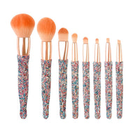 HKM-691603 Diamond-Encrusted 8-Piece Makeup Brush Set in White, Blue, and Pink Rhinestone Options